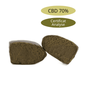 Résine de CBD 70% avec certificat d'analyse, produit naturel et hautement concentré pour usage bien-être.