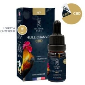 Bouteille d'huile de chanvre CBD multi-spectre de Nature & CBD avec emballage.