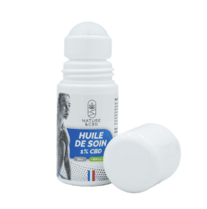 Huile de soin au CBD 300 mg pour récupération musculaire et articulaire, format roll-on pratique.