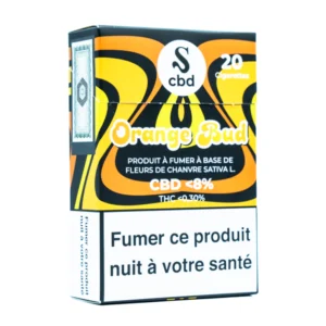 Paquet de 20 cigarettes au CBD Orange Bud, à base de fleurs de chanvre Sativa L., contenant moins de 8% de CBD et