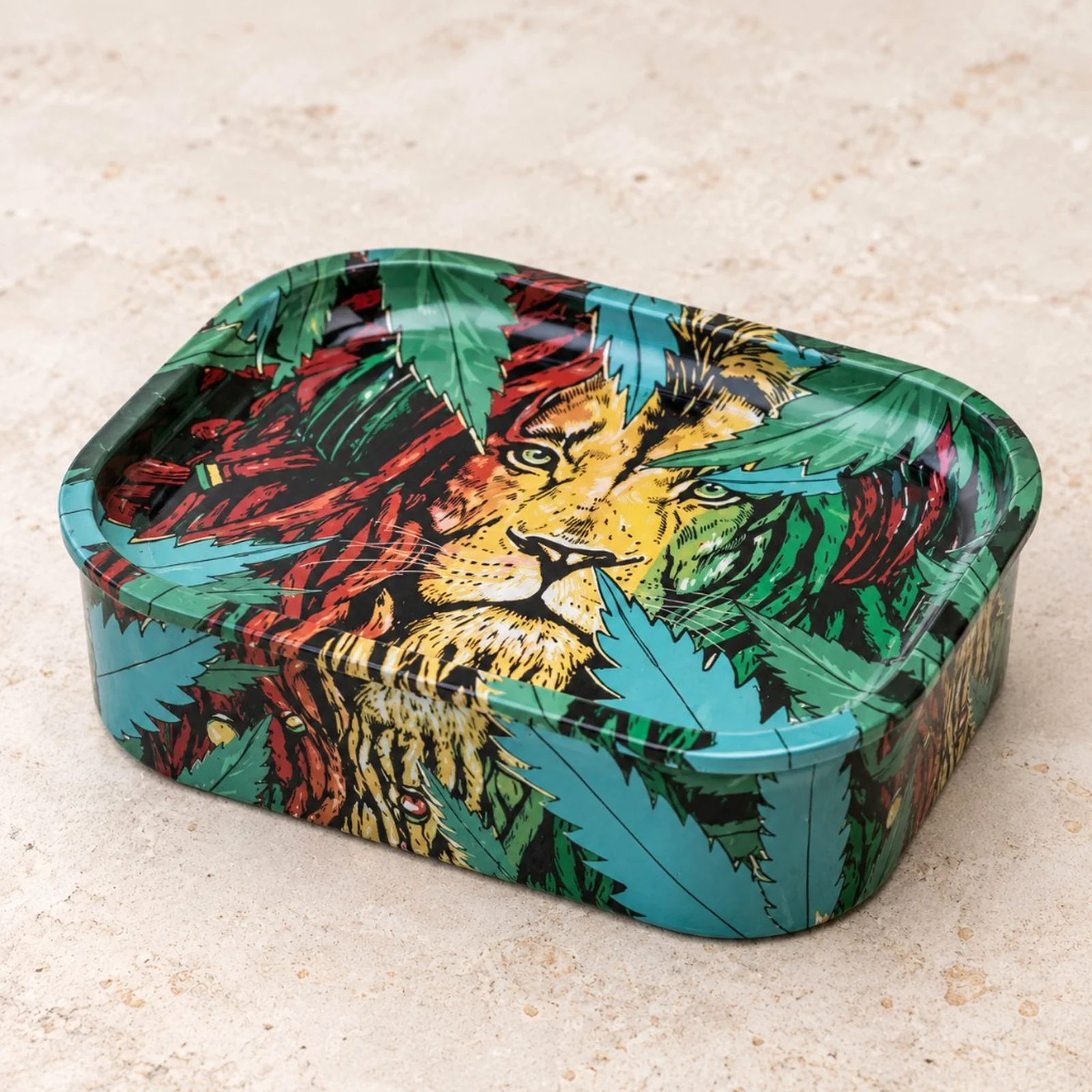 Boîte métallique Lion Tropical 2-en-1 avec couvercle utilisable comme plateau